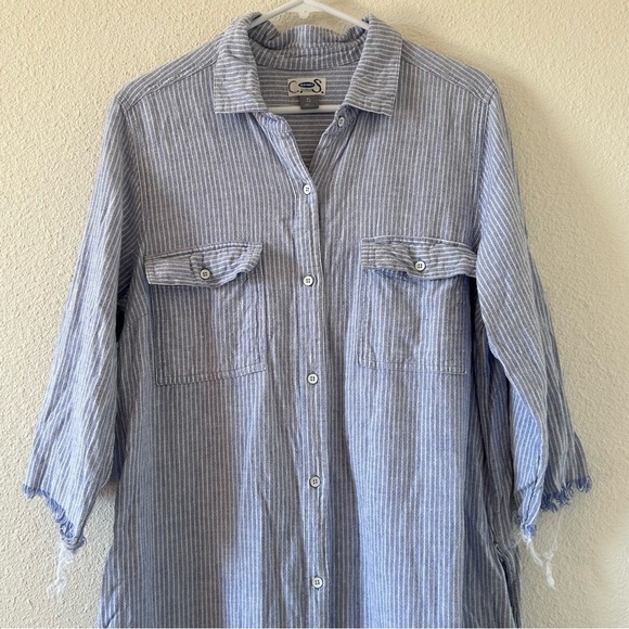Old Navy Women’s Shift Dress XL Blue White Stripe Button Front Pockets Relax - Picture 3 of 12